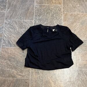 Sézane Black Lace Short Sleeve Top